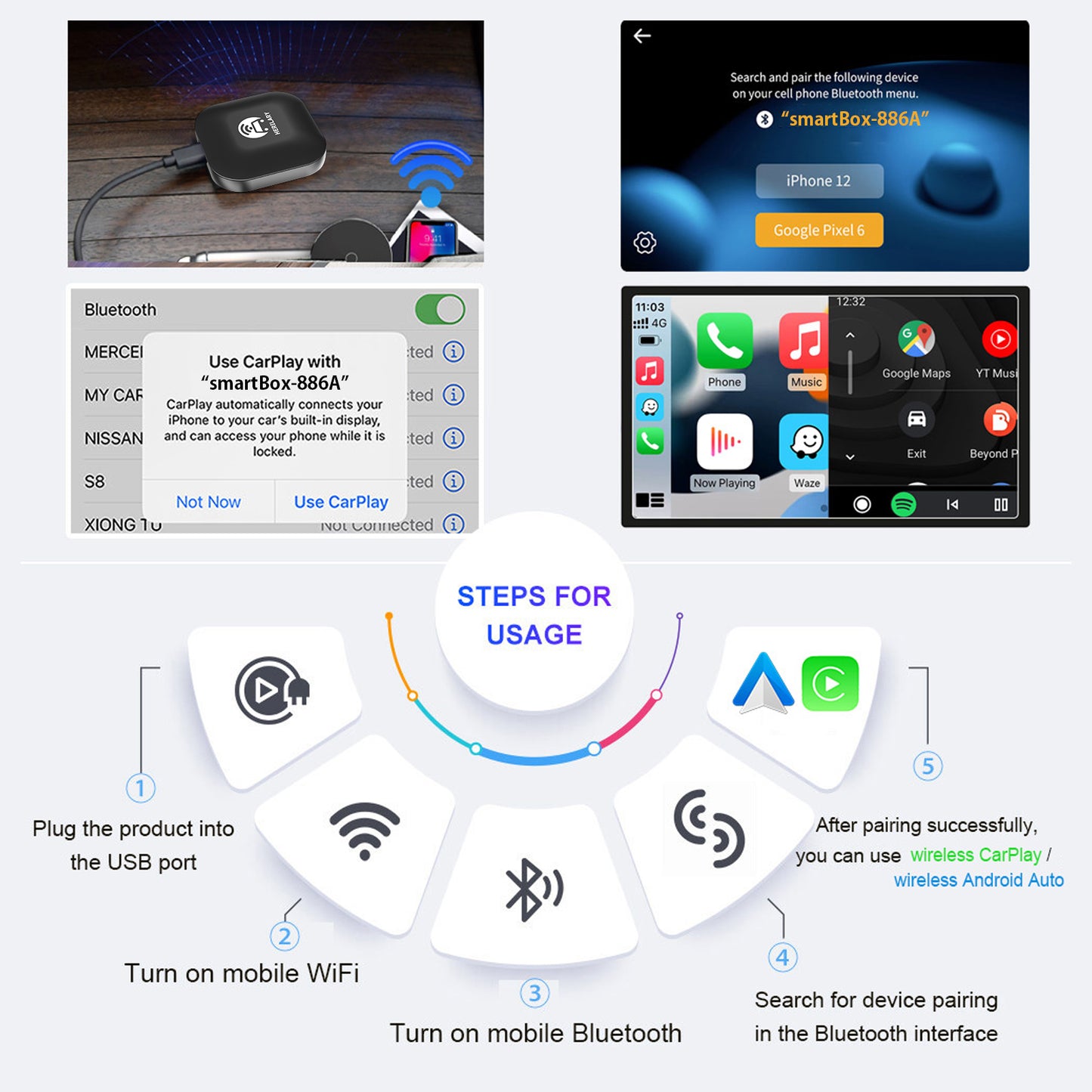 HERILARY C1 Wireless Android Auto & Apple CarPlay 2 in 1 Adapter