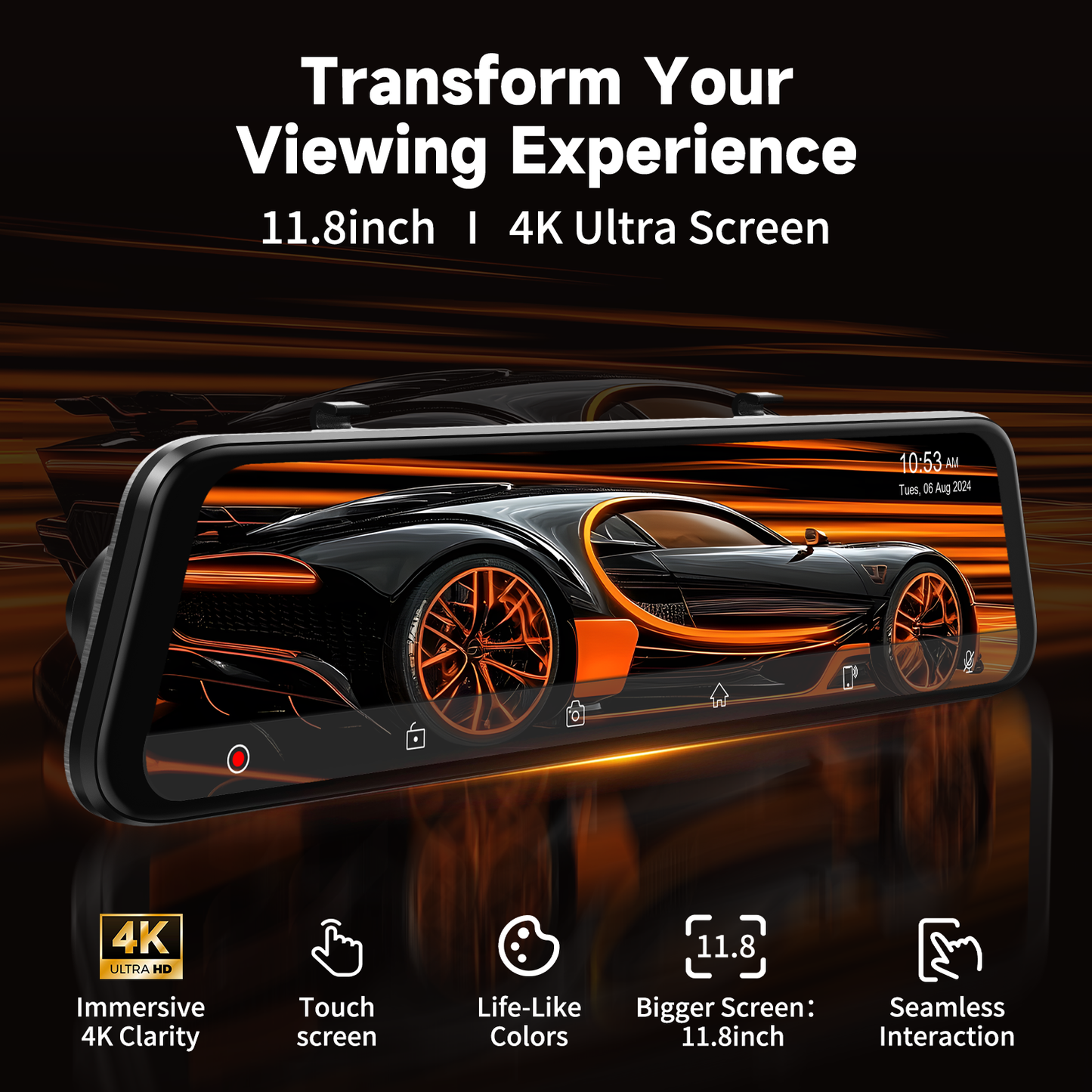 P12: 4K Dash Cam Backup Camera, FHD Rearview Mirror for Cars & Trucks