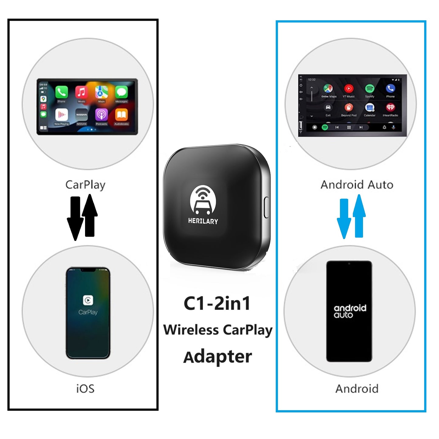 HERILARY C1 Wireless Android Auto & Apple CarPlay 2 in 1 Adapter