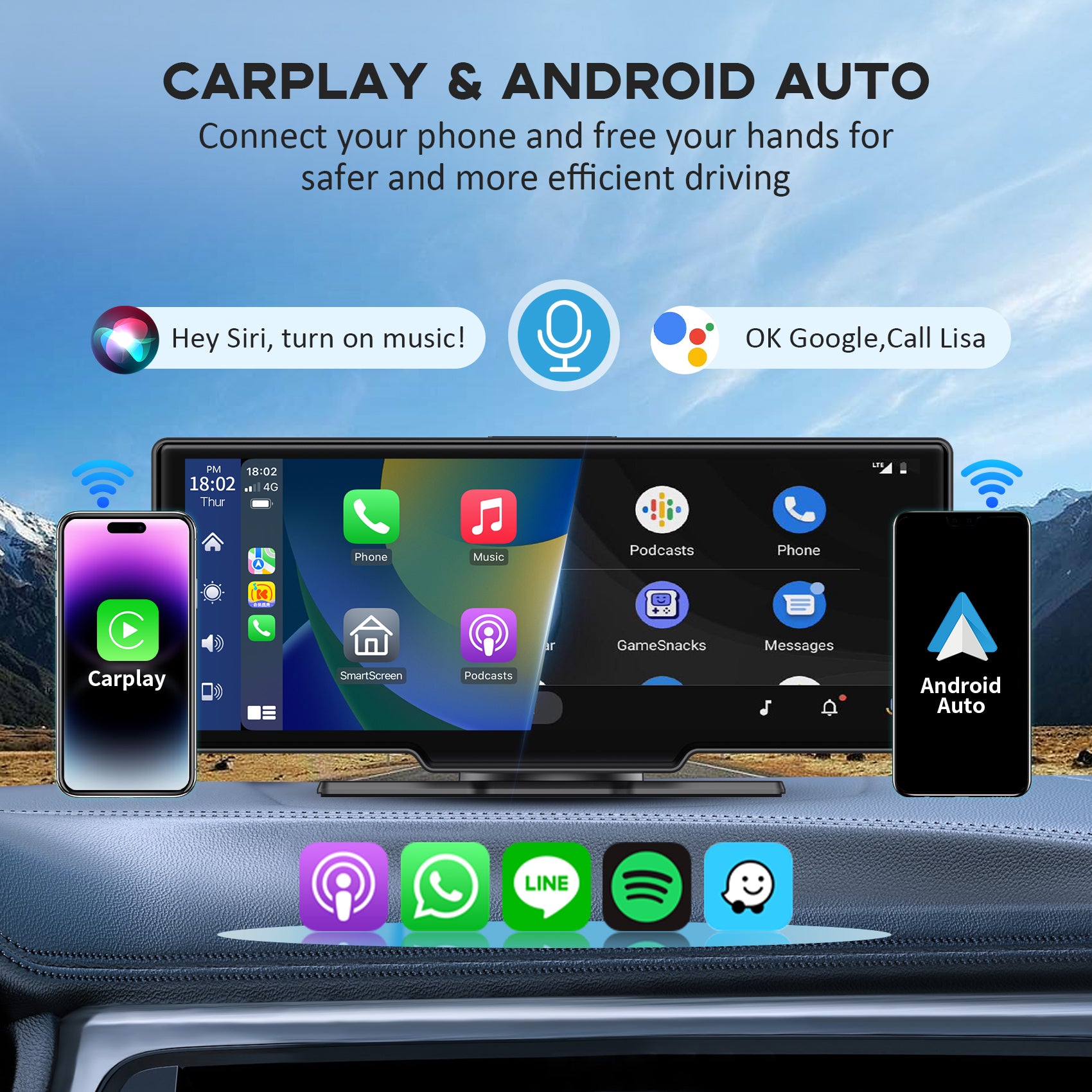 SANPTENT Wireless Apple CarPlay Portable Car Stereo, 10.26 FHD Car SANPTENT Wireless Apple CarPlay Portable Car Stereo, 10.26 FHD Car