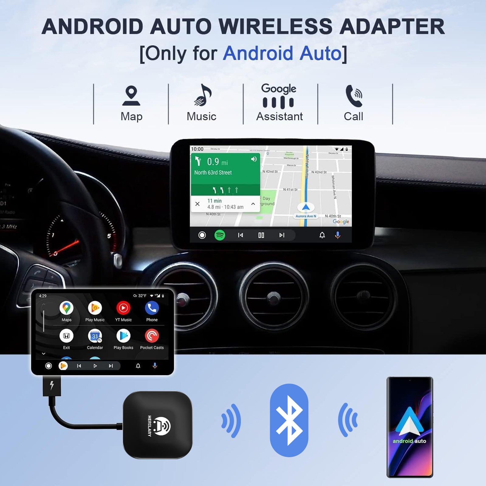 Wireless Android Auto Adapter, Plug-in via USB Wireless Android Auto  Dongle, Compatible Android Phone & Car Factory Wired AA to Wireless  Adapter, 5Ghz