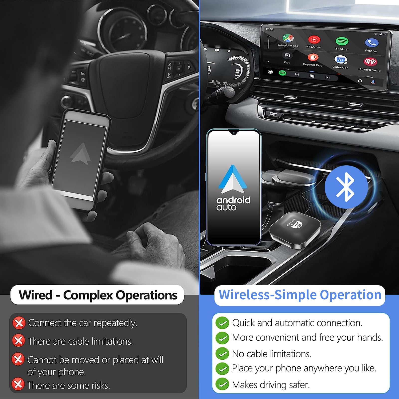 Road Angel RAAA1 Wireless Android Auto Adapter Plug & Play 5G WIFI Online  Update
