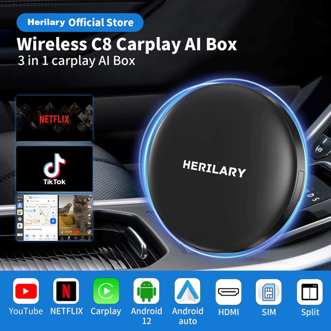 カーオーディオ Herilary C8 CarPlay AI Box Android TV HERILARY C8 Wireless CarPlay 3 in 1 Ai Box – Herilary
